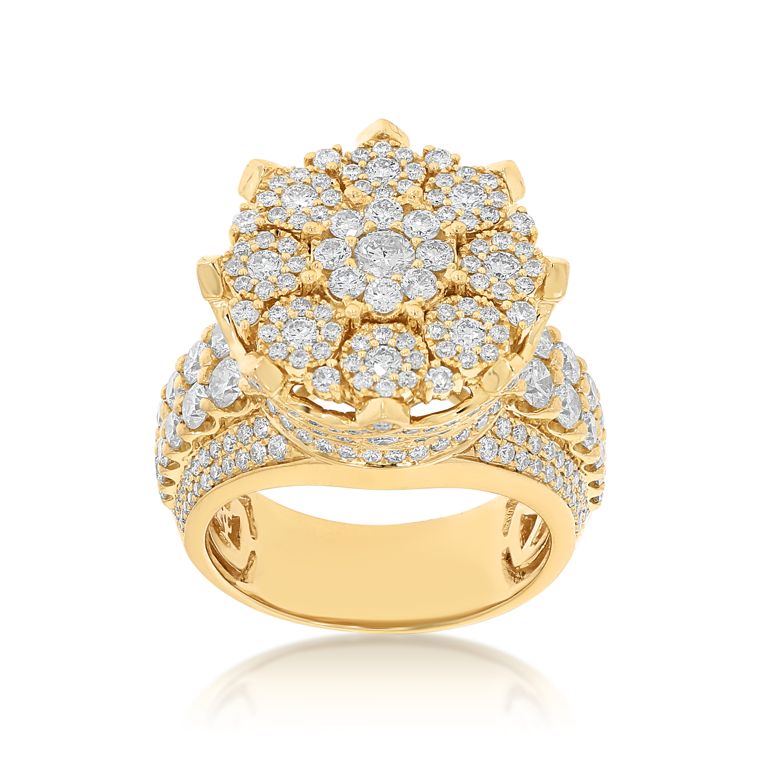 Men's Cluster Crown Diamond Ring 4.30 ct. 10k Yellow Gold